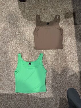 Ribbed Tank Top - Green / Brown